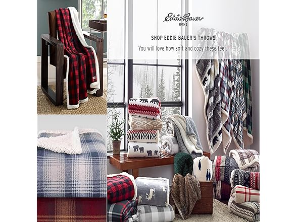 Eddie Bauer Fleece & Plush Sherpa Throw Blanket