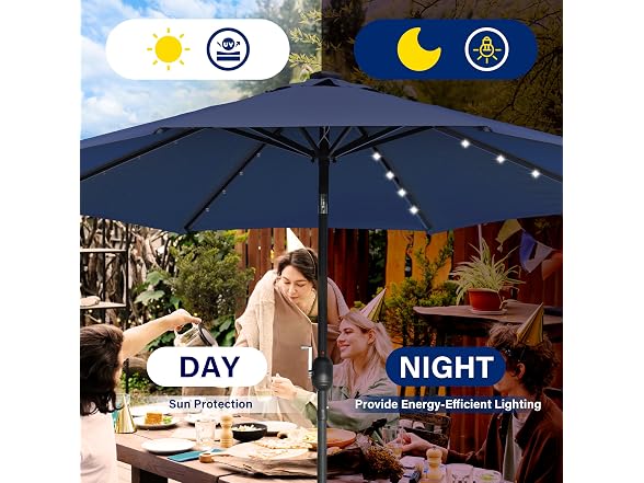 HealSmart 9' Solar Umbrella 32 LED Lighted Patio Umbrella Tilt/Crank