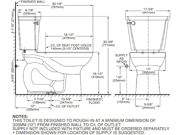 American Standard CADET PRO 12IN R TANK BON