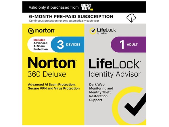 Norton 360 3 Device with LifeLock Identity Advisor & VPN (6 Month Subscription)