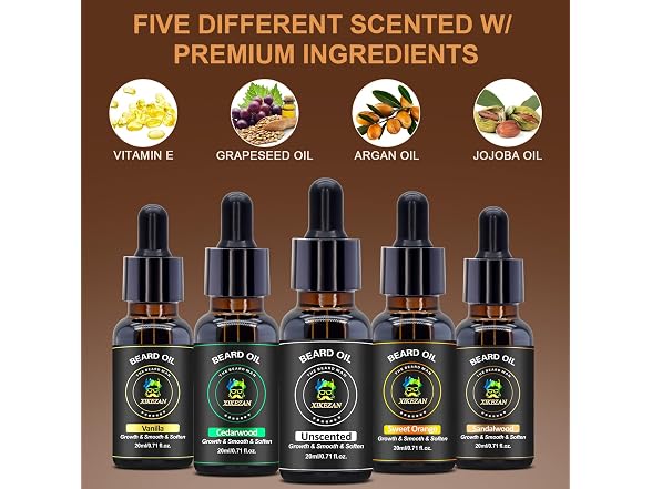 5 Pack Beard Oil Set for Beard