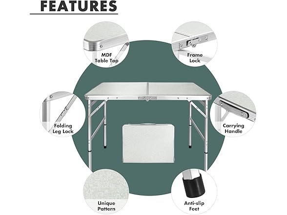 VILLEY Folding Camping Table 36''L x 23''W