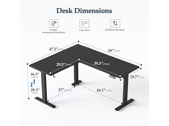 L Shaped Standing Desk 59 x 48 Inch