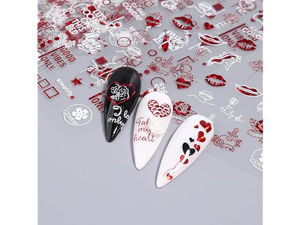 Puyokinm Red Love Hearts Nail Decals