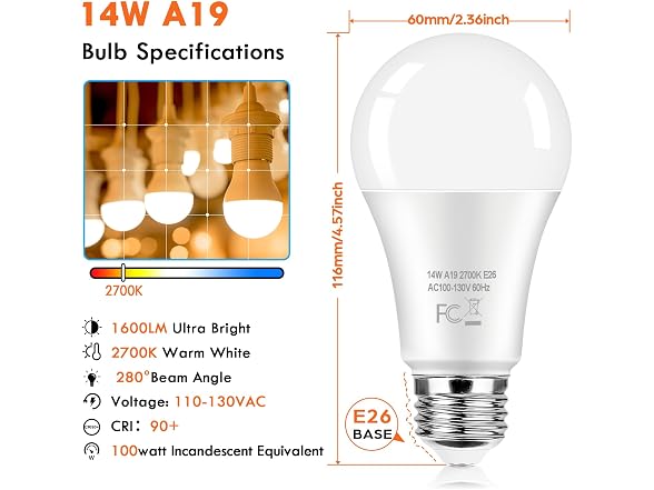 Kondras B0CKVCFDZZ 12-Pack A19 LED Light Bulb