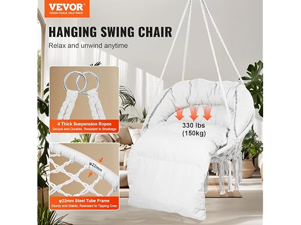 Hanging Hammock Swing Chair, 330 Lbs Capacity