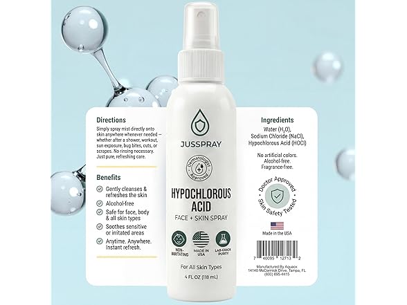Jusspray Hypochlorous Acid Face and Skin Spray 4oz