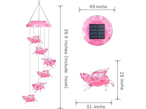 Solar Pig Wind Chimes with LED Lights