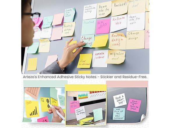 ARTEZA Sticky Notes, 3x3 Inches, 12 Pads