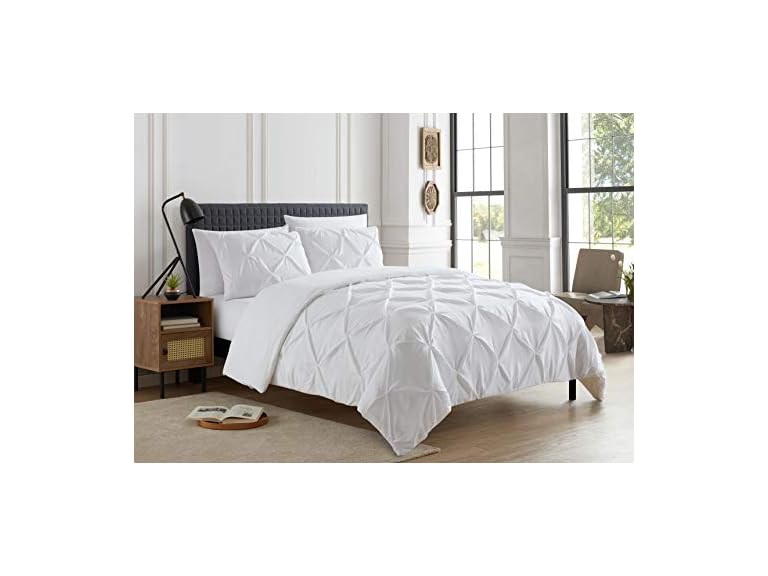 Sweet Home Collection SHC-PINTUCK-DUVET-WHT-K King Pintuck 3 Piece Duvet set White