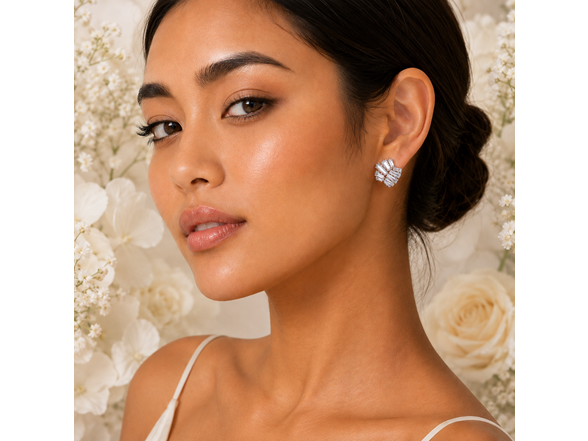 Silver Cluster CZ Stud Earrings (fan-inspired silhouette)