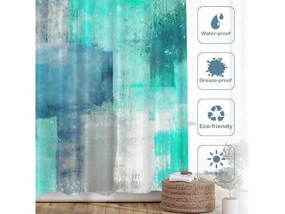 Batmerry Turquoise Grey Abstract Shower Cutain