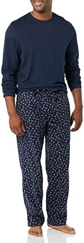 Amazon Essentials Men's Flannel Pant and Long-Sleeve T-Shirt Pajama Set, Navy Paisley, 3X-Large