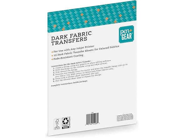 Pen+Gear 10-Sheets Dark Fabric TRANSFERS