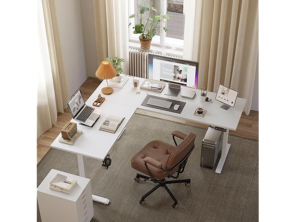 L Shaped Electric Desk with 2 Drawers