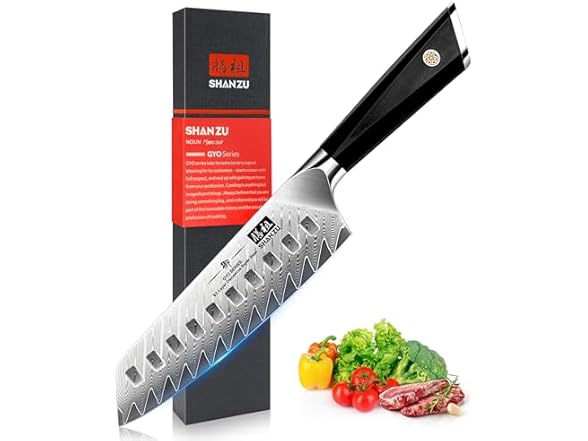 SHAN ZU 7" Damascus Santoku Knife