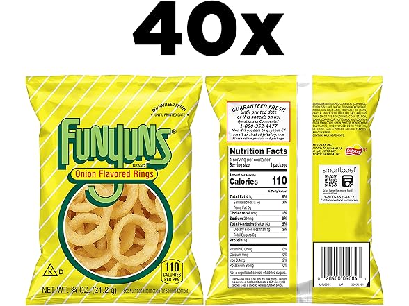 40PK Funyuns Onion Flavored Rings, Original, 0.75 Oz