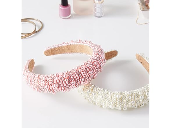 2 Pack Crystal & Pearl Padded Headbands
