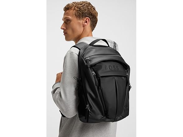 BOSS, Stormy Bold Logo Backpack, Black Gloss