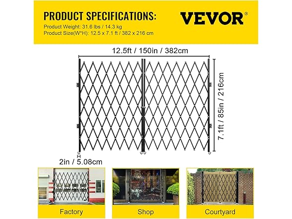 VEVOR Double Folding Security Gate, 6-1/2' H x 12' W