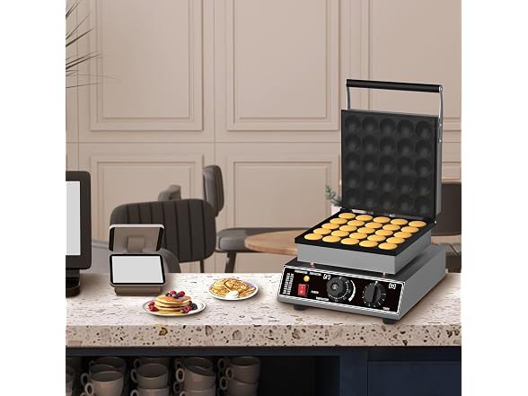 Takywep Commercial Mini Dutch Pancake Maker - 1750W Electric Stainless Steel Nonstick Griddle with Timer & Lid - Even Heating, Perfect for Poffertjes, Dorayaki, Mini Pancakes - Ideal for Home