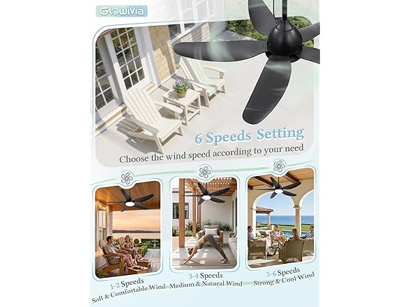 Glowivia Outdoor Ceiling Fan with Lights