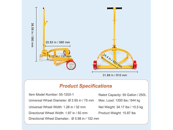 VEVOR 55 Gallon Drum Dolly