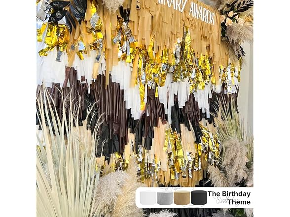 PartyWoo Black and Gold Metallic Black Crepe Paper Streamers