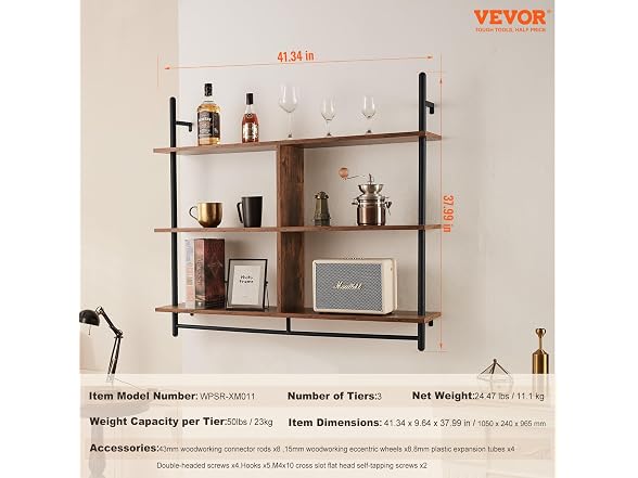 Industrial Pipe Shelf, 3 Tier 41.5x9.84in