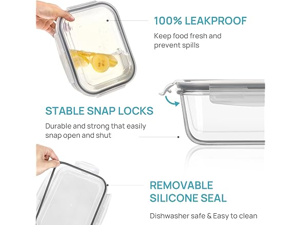 Vtopmart Grey Variety 6 Pack 76oz Glass Containers W/ Lids