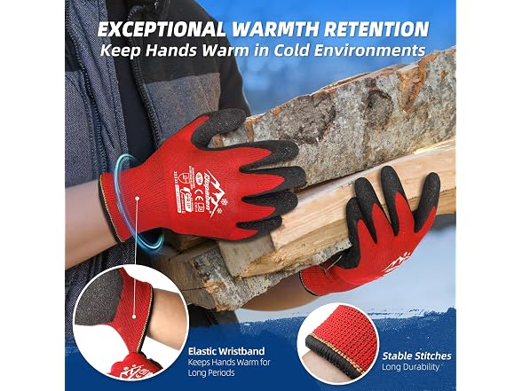 Winter Work Gloves, 3 Pairs, XL