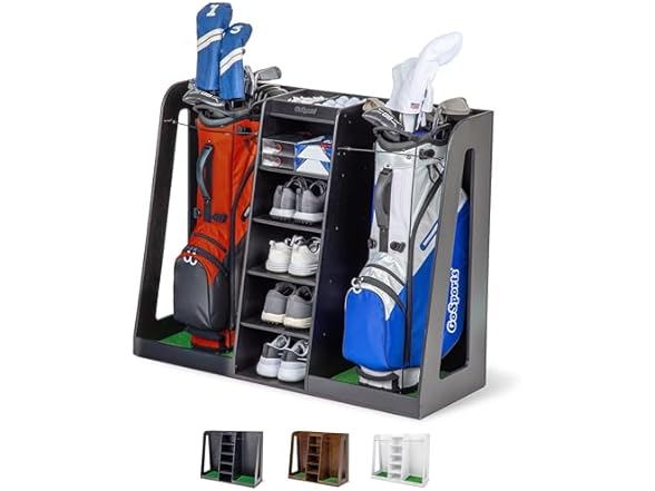 GoSports Wooden Golf Bag Organizer Storage Rack
