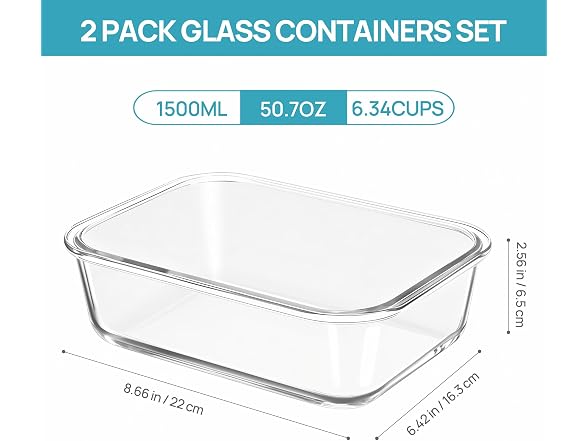 Vtopmart Green 2 Pack 50.7oz Glass Containers W/ Lids