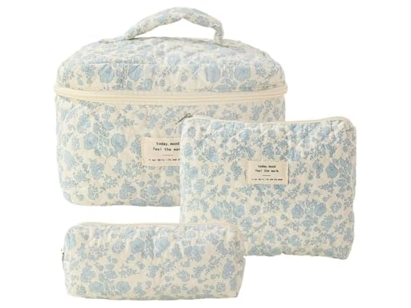 Aesthetic Floral Quilted Cotton Cosmetic Bag