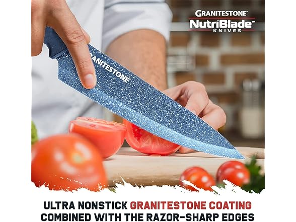 Nutriblade Knife Set with Block by Granitestone 6-Piece (Blue)