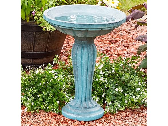 Sunnydaze 20.25” H Concrete Bird Bath Patina Green