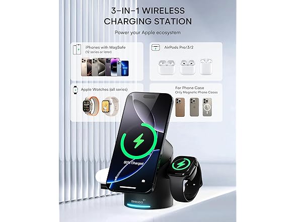 ZEEHOO 3 in 1 Charging Station for Apple Devices