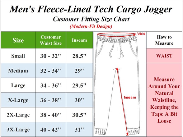 Mens Fleece-Lined Cargo Tech Joggers (S-3XL)