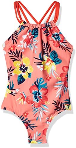 Kanu Surf Girls' Jasmine Beach Sport Halter One Piece Swimsuit, Brooke Coral, 4