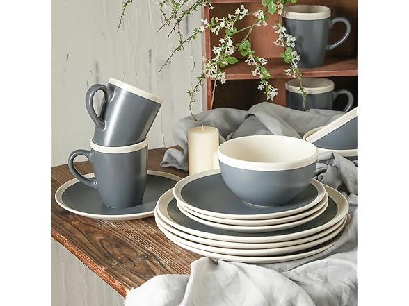 Stone Lain 16-Piece Dinnerware Set, Gray