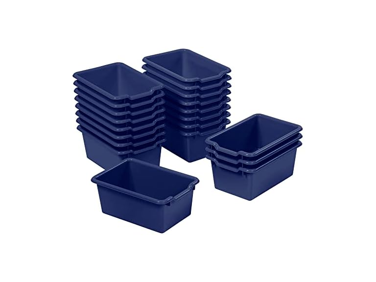 ECR4Kids Scoop Front Storage Bin, Multipurpose Organization, Navy, 20-Piece