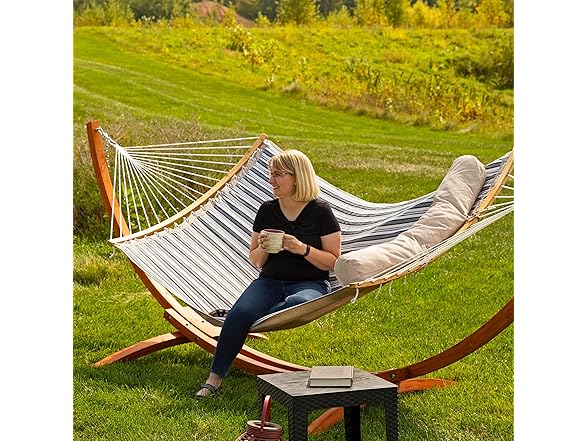 Sunnydaze Outdoor Hammock with Spreader Bar Neutral Stripe