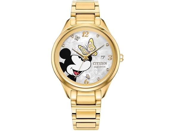 Citizen Ladies Eco-Drive Mickey Mouse Watch, Gold-