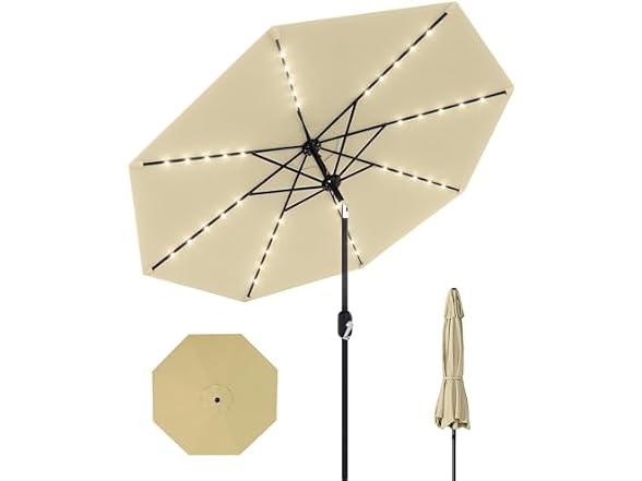 GarveeLife 10ft Solar LED Umbrella Beige