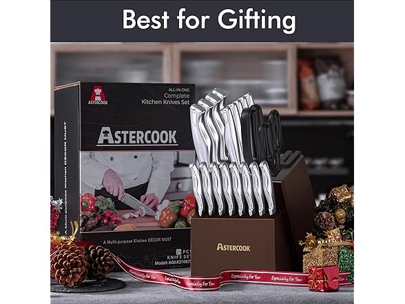 Astercook 15 Pieces Kitchen Knife Set
