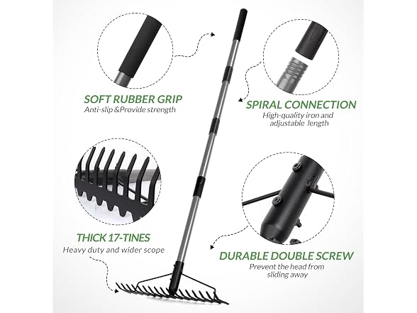 Piefeak GAR-64 Heavy Duty Garden Rake 17 Tine 1.6m