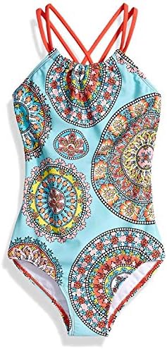 Kanu Surf Girls Beach Sport Halter One Piece Swimsuit, Jasmine Multi, 14