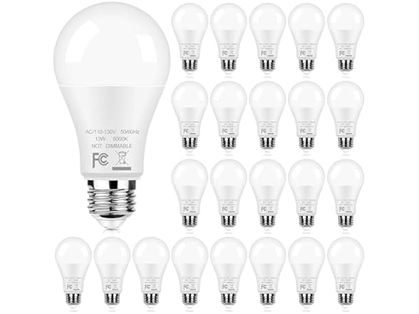 24-Pack A19 LED Light Bulbs, 13W 5000K Daylight White Bulbs