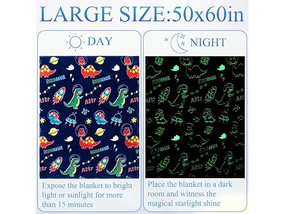 SALIMAH Glow in The Dark Dinosaur Blanket Gifts