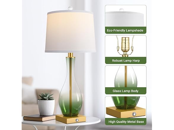 WIHTU Glass Table Lamps, Green